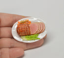 1:12 Dollhouse Miniature Easter Roast, Sliced on Ceramic Platter with Garnish BD F242