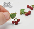 1:12 Dollhouse Miniature 3 Cherries on Stem with Leaf BD P020