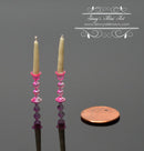 1: 12 Dollhouse Miniature Candles with Pink Candlestick Holders, Glass BD H189