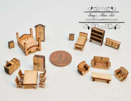 1:144 Laser Cut Dollhouse Four Room Furniture Kit / SMA HS004