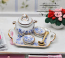 1:12 Dollhouse Miniature Gold Blue Onion Soup Set/Miniature Kitchenware RP 1.643/5