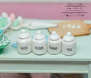 1:12 Dollhouse Miniature White Canister Set (4 pcs, Flour,Tea, Sugar, Salt) C86