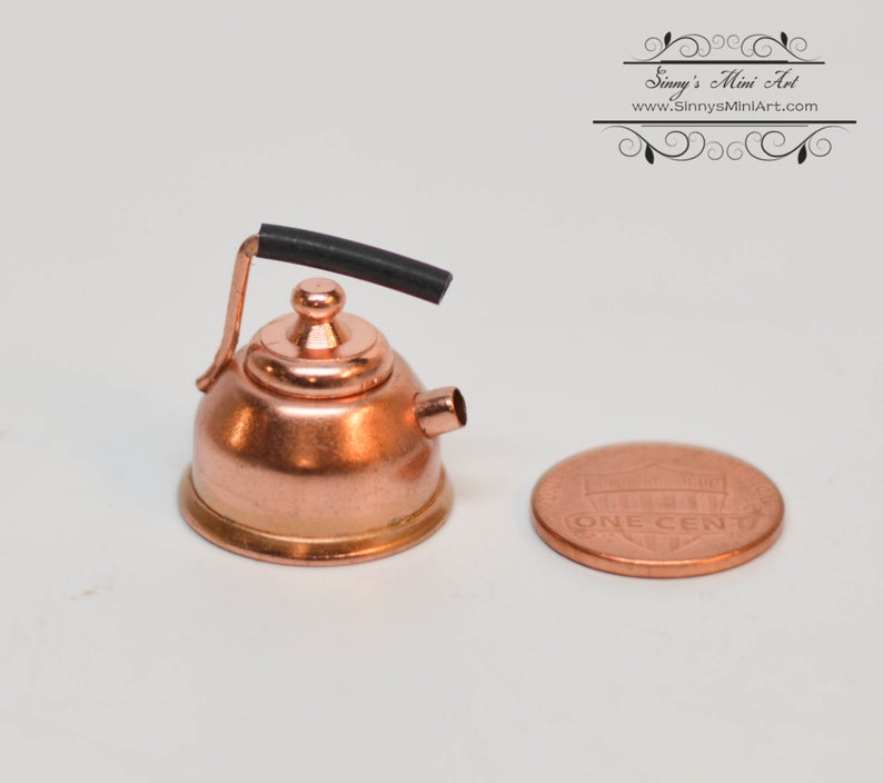 1:12 Scale Miniature Tea Kettle, Silver Dollhouse Cookware