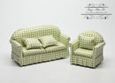 1:12 Dollhouse Miniature Sofa and Chair Set/ GRN/WHI AZ 91710