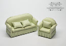 1:12 Dollhouse Miniature Sofa and Chair Set/ GRN/WHI AZ 91710