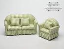 1:12 Dollhouse Miniature Sofa and Chair Set/ GRN/WHI AZ 91710