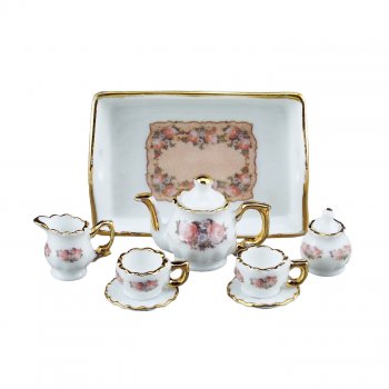 1:12 Dollhouse Miniature Coffee Set - Classic Rose Pattern RP 1.349/6