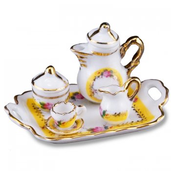 1:12 Dollhouse Miniature Coffee Tray French Rose Set RP 1.649/5