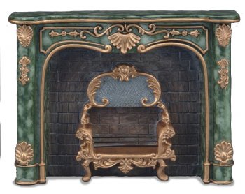 1:12 Dollhouse Miniature Green Fireplace with Brass Insert RP 1.859/0