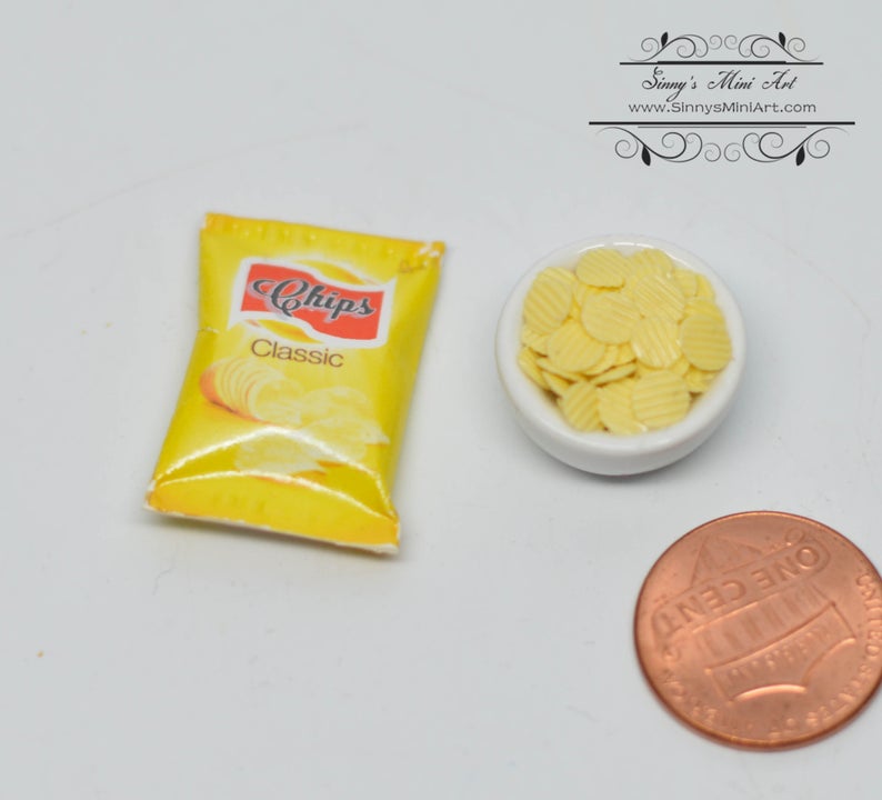 1:12 Dollhouse Miniature Lays Potato Chips Bag and Bowl BD K2695