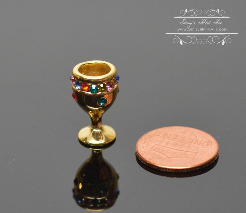 1:12 Dollhouse Miniature Gold Chalice Rainbow Jewel Band BD J051
