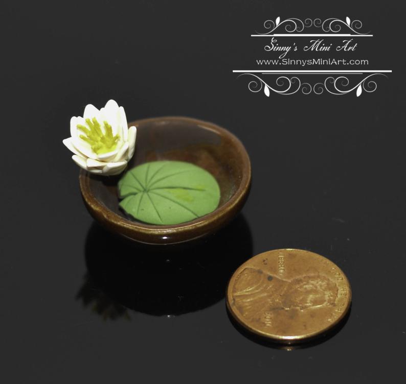 1:12 Dollhouse Miniature White Water Lily in Bowl/Miniature Flower BD A1001