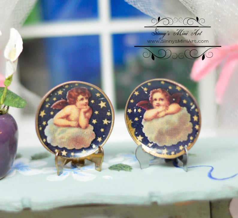1:12 Dollhouse Miniature Angel Plates/ Miniature Decorative Plates BB CDD468