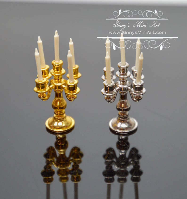 1: 12 Dollhouse Miniature Candelabra with Candles C89