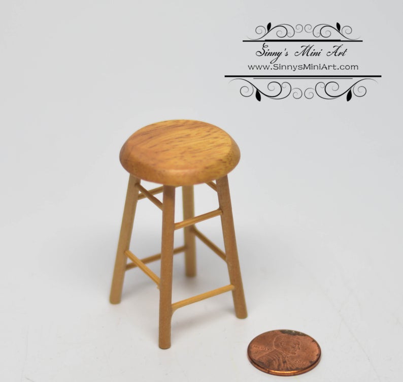 1:12 Dollhouse Miniature Oak Bar Stool / Miniature Furniture AZ CL10590