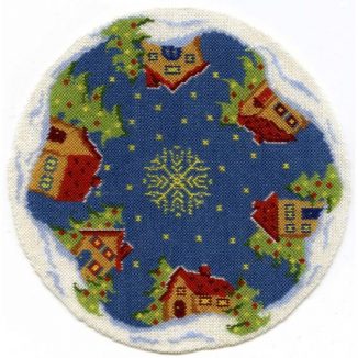 Dollhouse needlepoint Christmas tree mat – Snowy Village JGD 2151