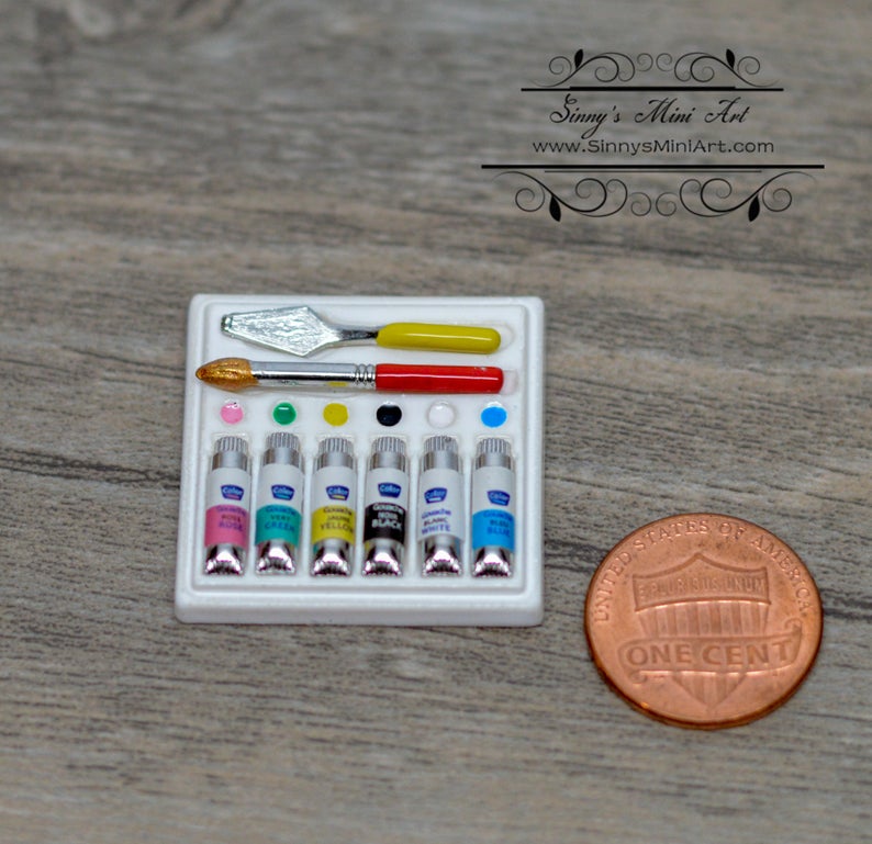 1:12 Dollhouse Miniature Artist Oil Paint Set / Miniature Painting C104