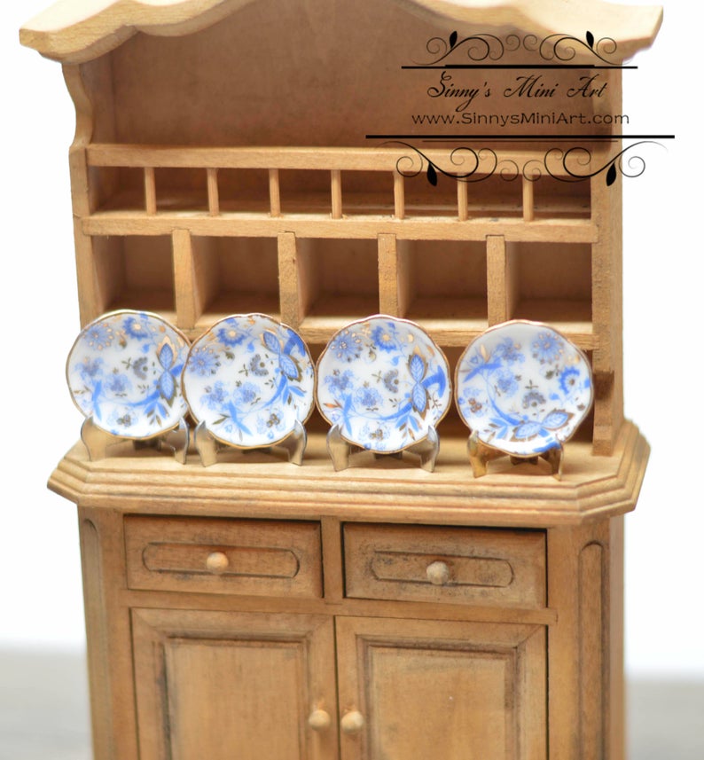 1:12 Dollhouse Miniature Porcelain Blue Onion Plate Set (4 Pieces) RP 1.389/5