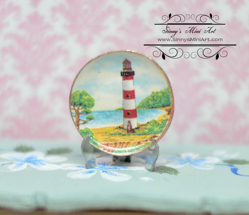 1:12 Dollhouse Miniature Decorative Lighthouse Plate BB CDD593-1