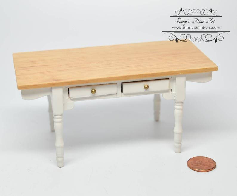 1:12 Dollhouse Miniature Vermont Table, White, Oak AZ CL00552