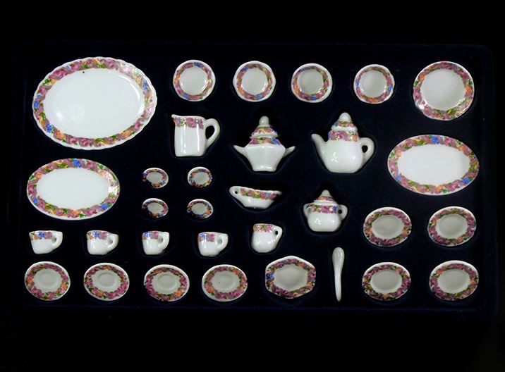 Clearance A set (40 pc) of 1:12 Dollhouse Miniature Tea Set/ Miniature plates E34-4