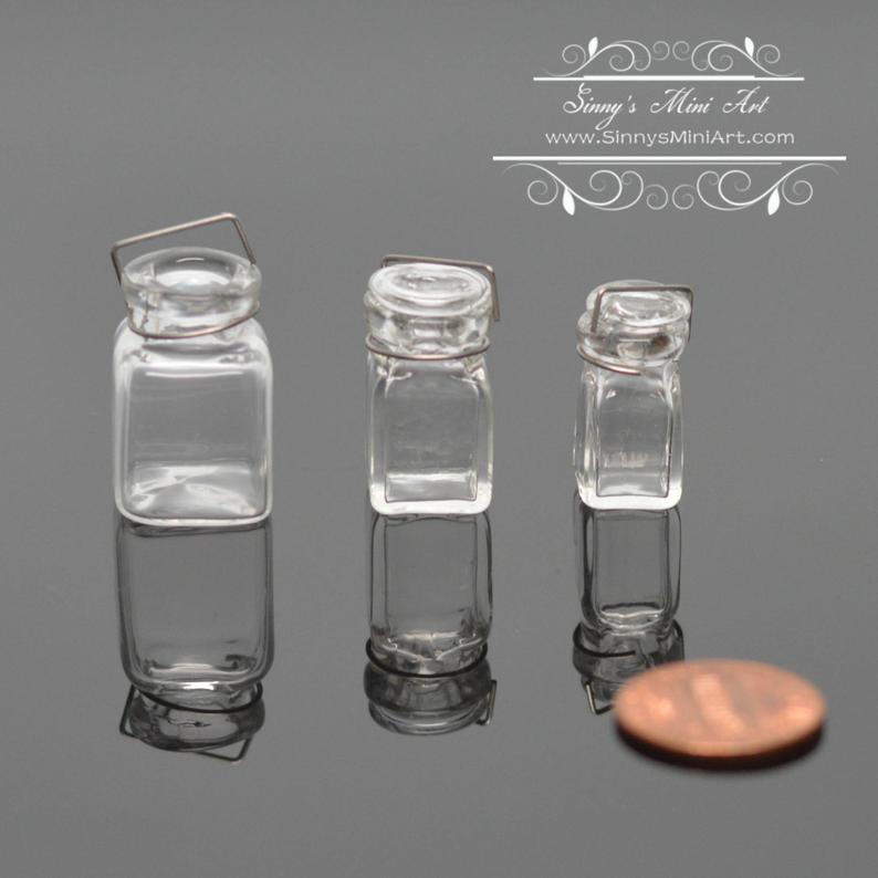 1:12 Dollhouse Miniature Square Glass Canning Jars BD HB121