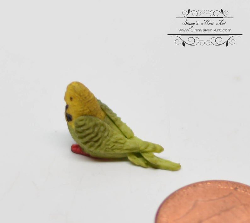 Discontinued 1:12 Dollhouse Miniature Green Parakeet BD MF014
