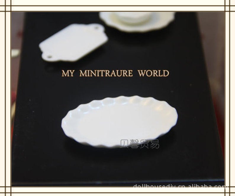 1:12 Miniature Oval White Plate Set of Two B8