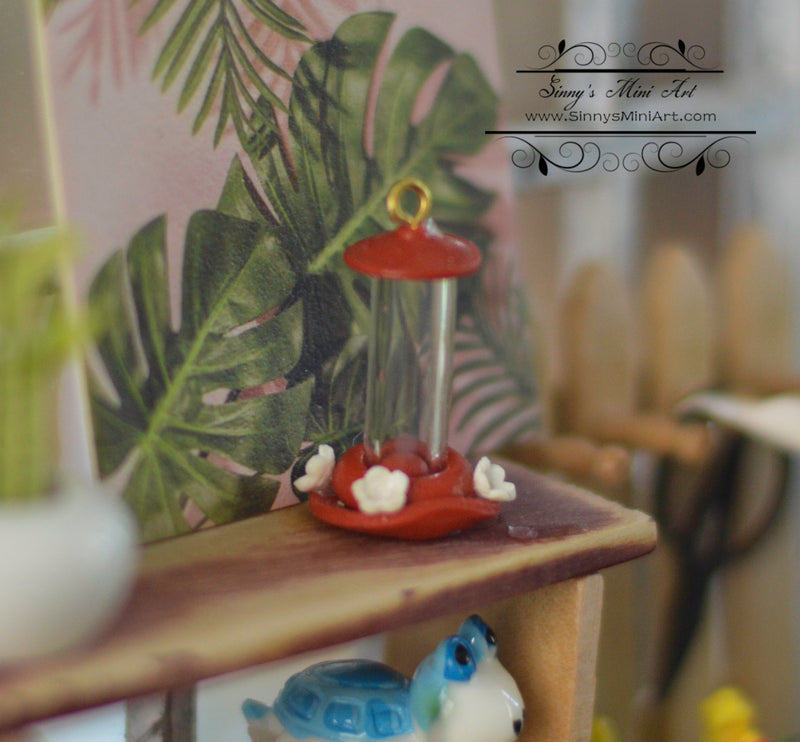 1:12 Dollhouse Miniature Humming Bird Feeder Red AZ IM65621