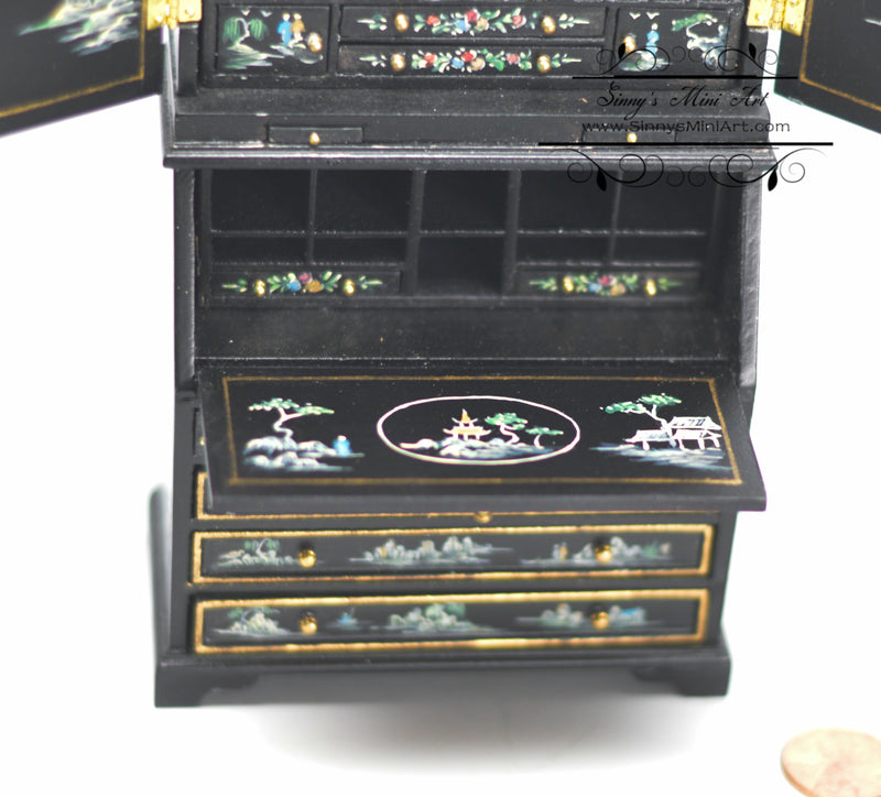 1:12 Dollhouse Miniature Chinese Cabinet Ec/Desk/Black AZ jj09000bbs