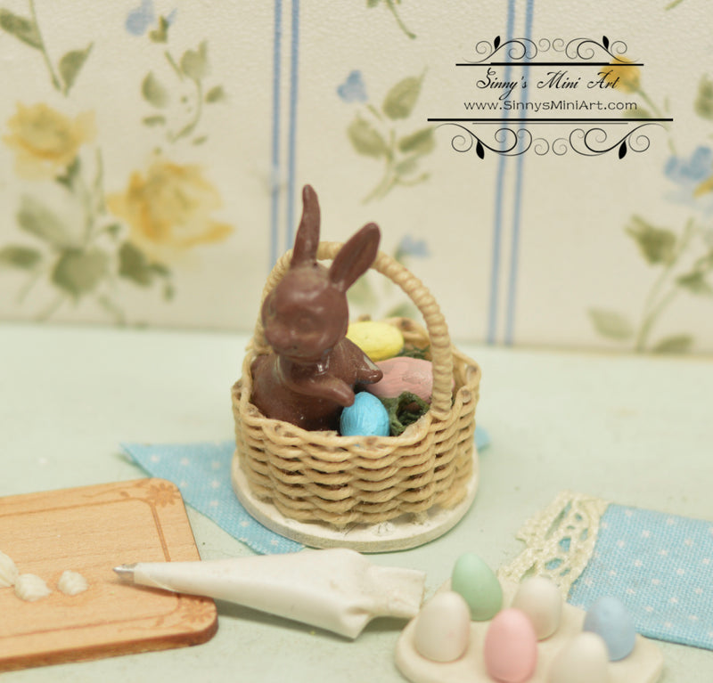 1:12 Dollhouse Miniature Easter Chocolate Bunny in Basket TGADM A003