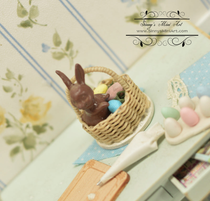 1:12 Dollhouse Miniature Easter Chocolate Bunny in Basket TGADM A003