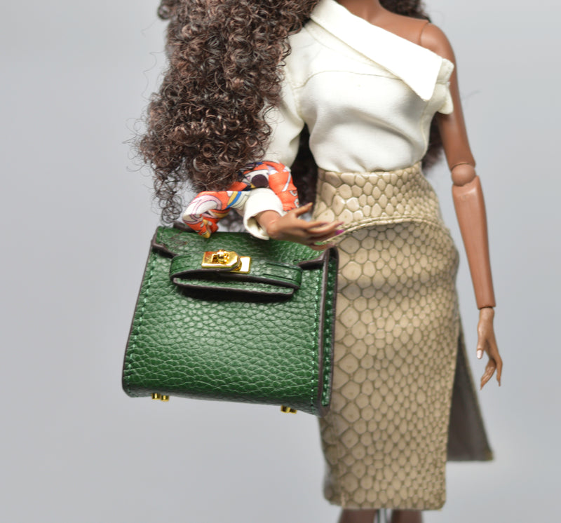 Navy Green 1:6 Miniature Doll Handbag/ Doll Purse Miniature luxury Bag MJ C76-J