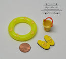 1:12 Dollhouse Miniature Swim Tube, Sand Pail & Flip Flops - Yellow/Ducky BB SF40-B