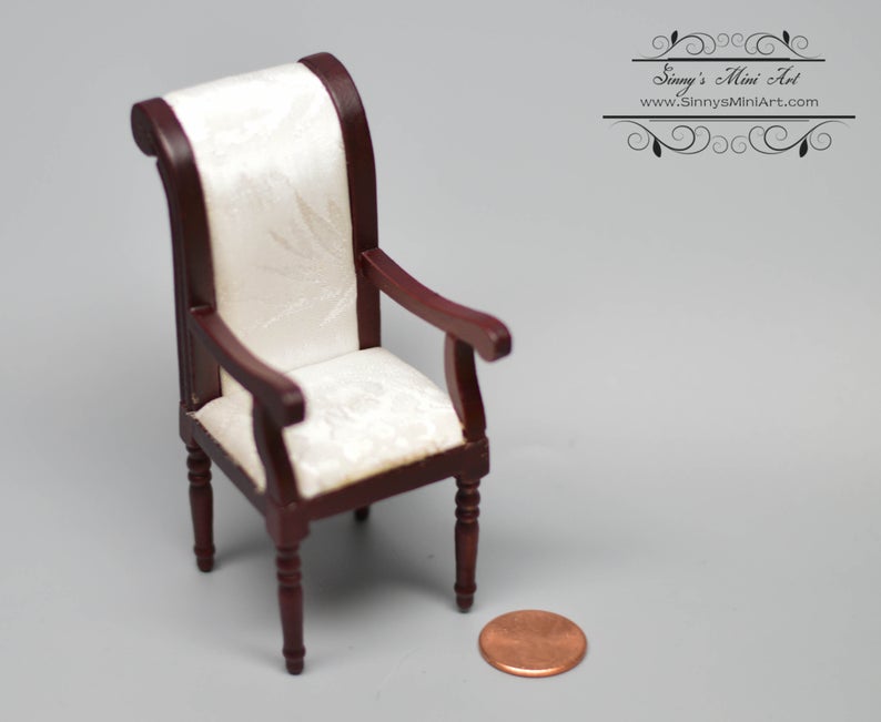 1:12 Dollhouse Miniature Armchair w/White Fabric /Miniature Furniture AZ CL10849