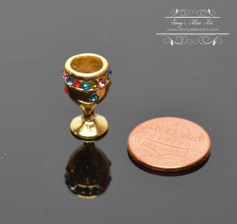 1:12 Dollhouse Miniature Gold Chalice Rainbow Jewel Band BD J051