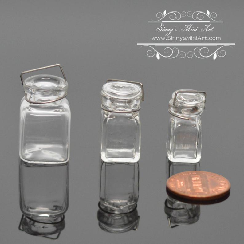 1:12 Dollhouse Miniature Square Glass Canning Jars BD HB121