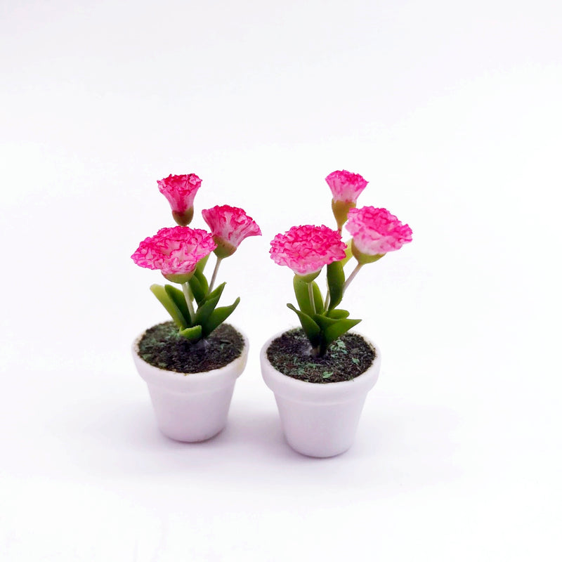 1:12 Dollhouse Miniature Pink Carnation Flowers in Clay Planter, HMN 647
