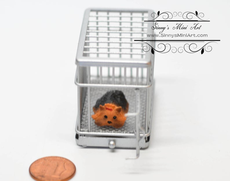 1:12 Dollhouse Miniature Dog Cage Silver (tiny) AZ EIWF463