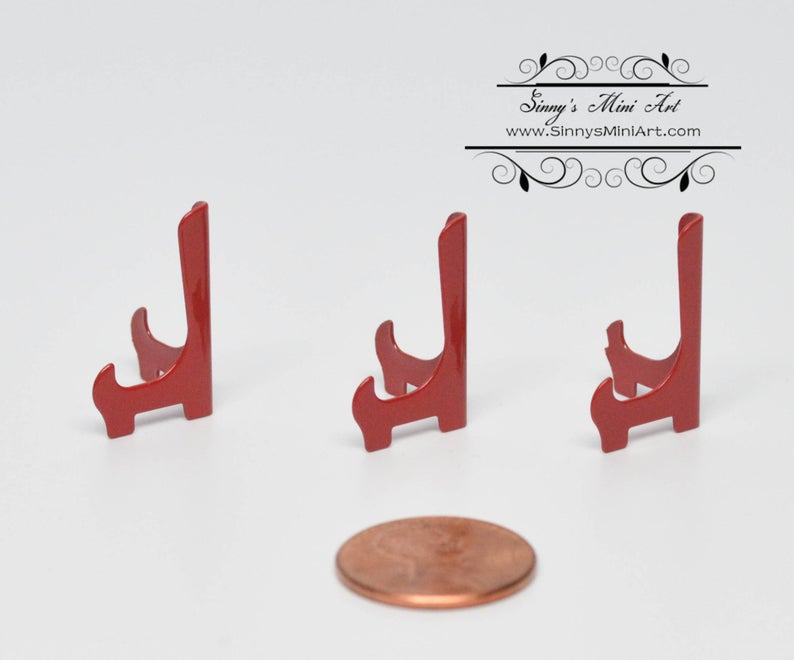 1:12 Metal Black Dollhouse Miniature Plate Stands Red D104-RED