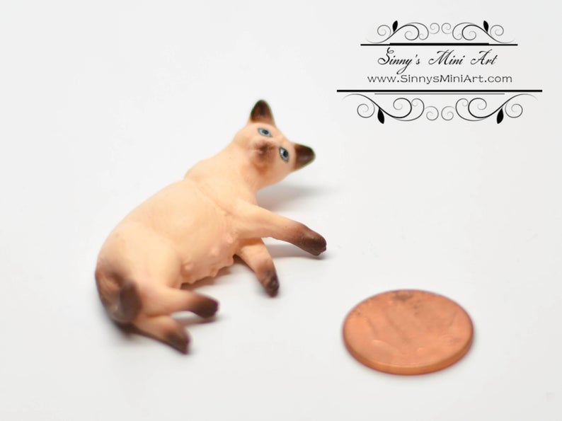 1:12 Dollhouse Miniature Pregnant Cat Siamese Brown Pet AZ A0753SB