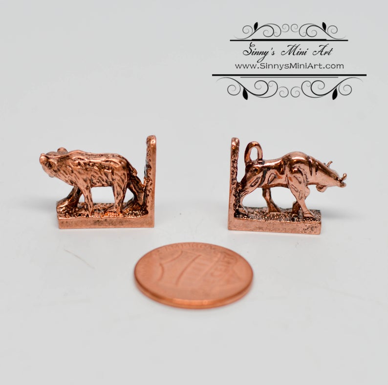 1:12 Dollhouse Miniature Brass Bookend, Bull or Bear BD J068 J069