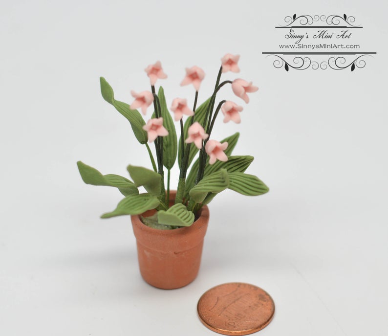 1:12 Dollhouse Miniature Pink Lily of the Valley in Pot BD A181