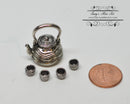 1:12 dollhouse Miniature Tea Pot Tea Cup Silver Twirl A89-A