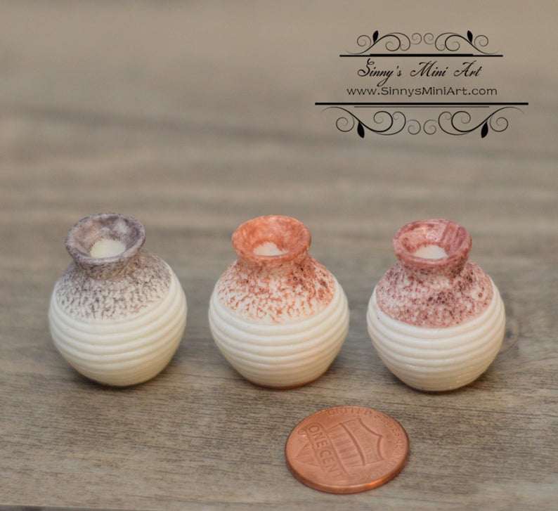 1:12 A Set (3 PC) of Dollhouse Miniature Antique Vase Miniature Vases C52