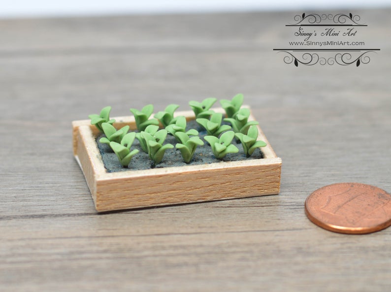 1:12 Dollhouse Miniature Seedlings in Flat / Miniature Garden BD A150