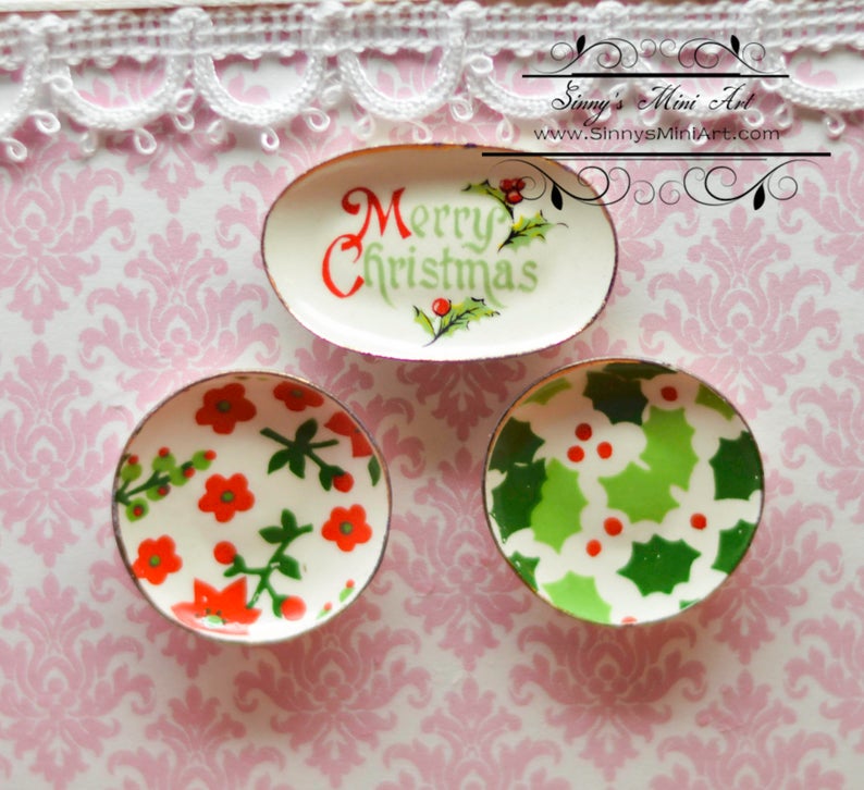 1:12 Dollhouse Miniature Christmas Dinnerware Plate Set BB CDD117