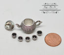 1:12 dollhouse Miniature Tea Pot Tea Cup Silver Dots A89-F