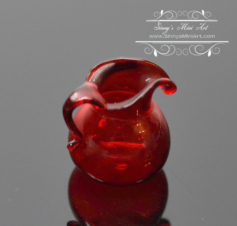 1:12 Dollhouse Miniature Red Glass Water Pitcher BD HB428