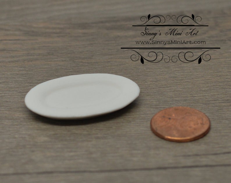 1:12 Dollhouse Miniature White Ceramic Platter BD B230